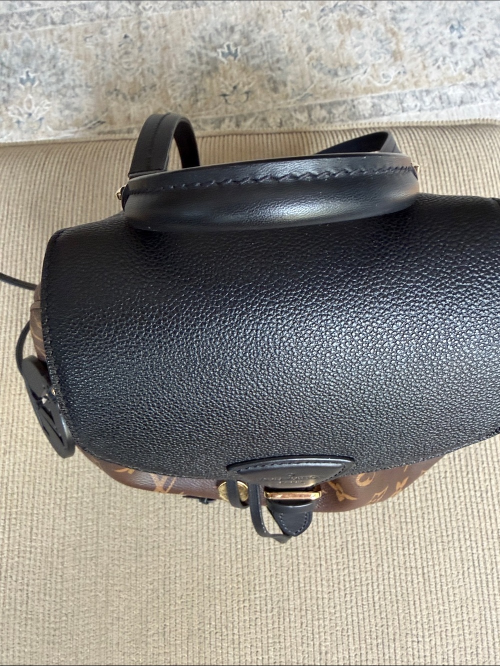Louis Vuitton Brown Monogram Canvas Backpack with Black Flap and Red Interior - Picture 4 of 7